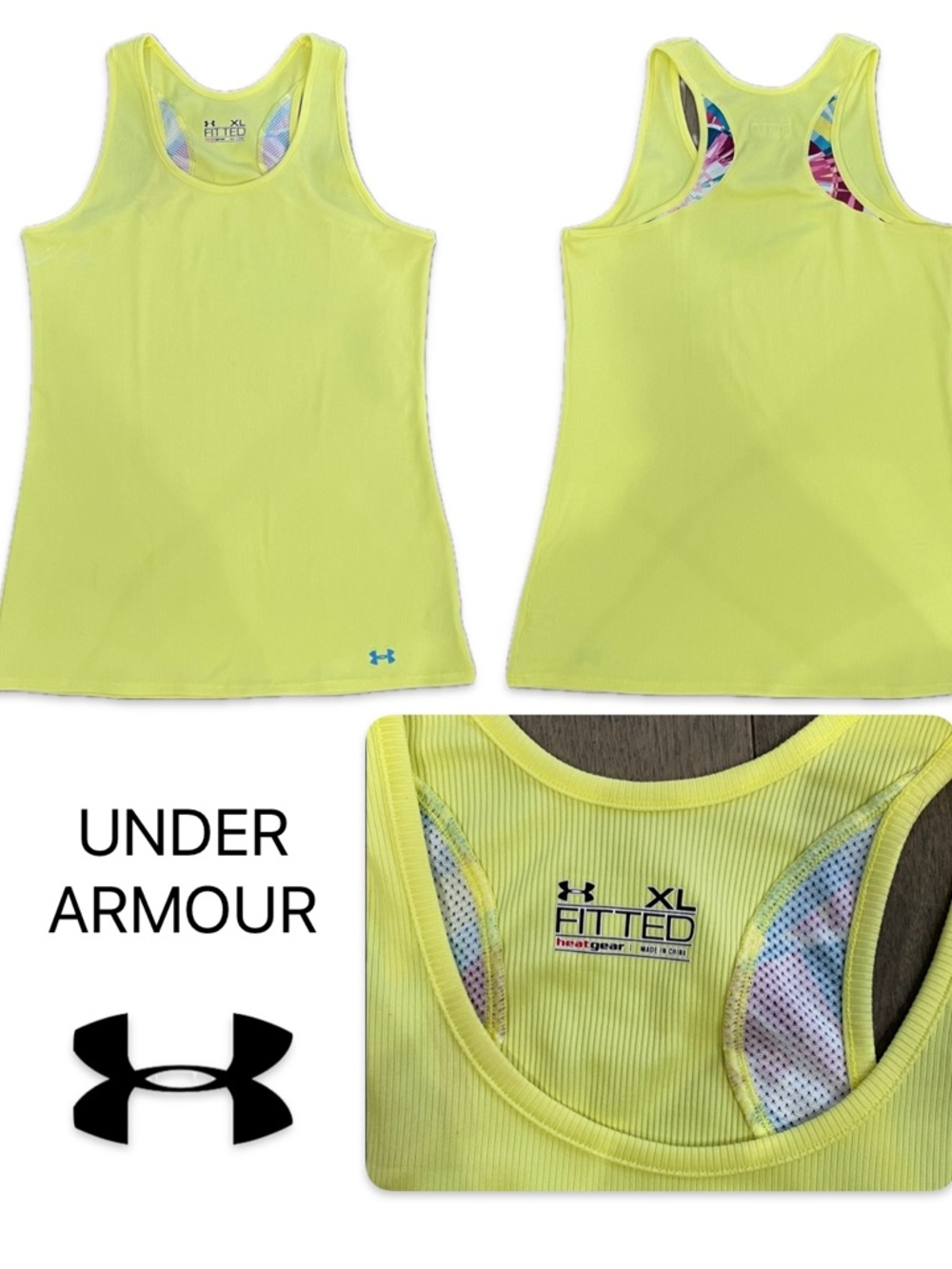 Under Armour HeatGear Ribbed Racerback Workout Tank Yellow XL